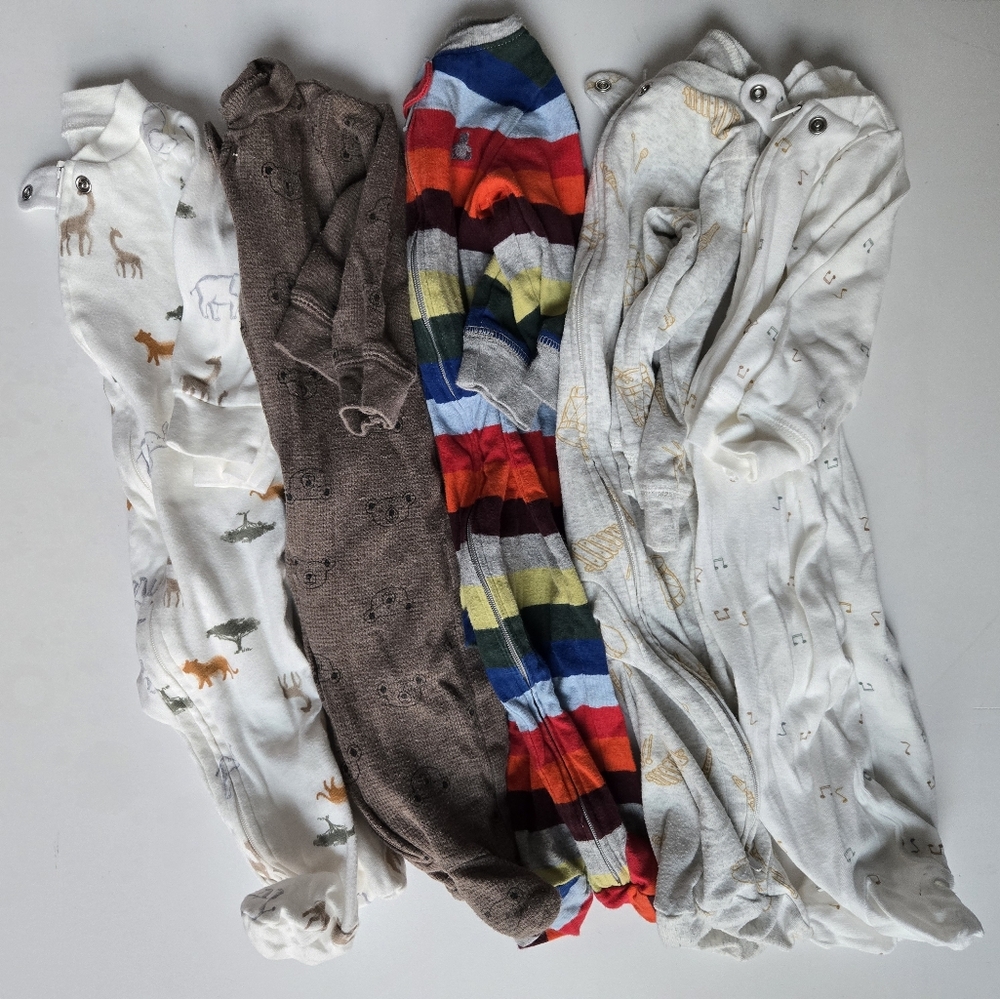 Colorful Baby Boys Sleepers Footies Set Of 5 Sizes 3-9m